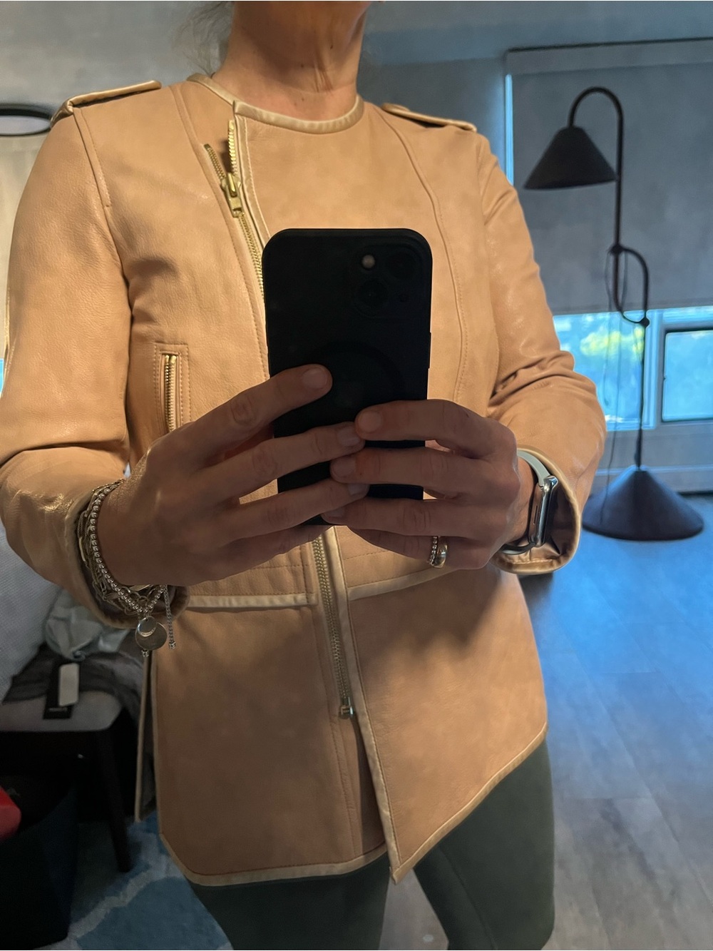 Club Monaco Beige Leather Moto Jacket